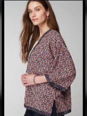🎇J. Jill Pink Multi Floral Kimono Cardigan with Navy Trim Size XL-3X
